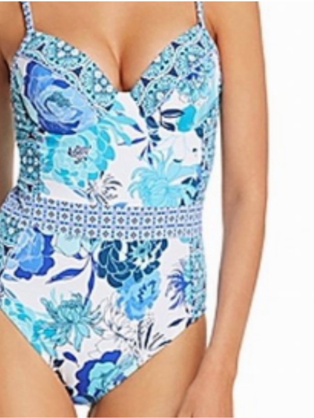 Bleu Rod Beattie Blue Floral Printed One-Piece Swimsuit Size 4 NWT